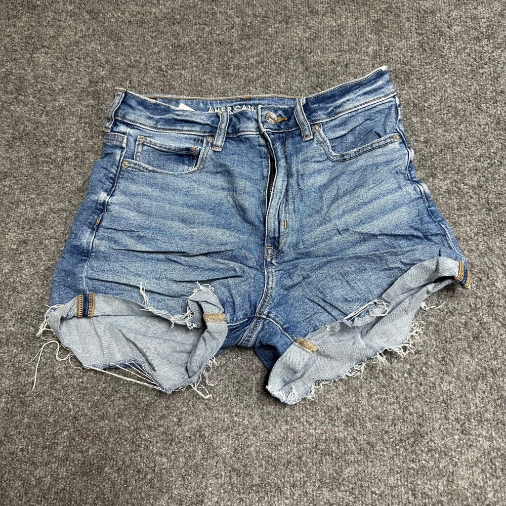 American Eagle Shorts Womens Size 6 Blue Denim High Waisted Raw Hem Stretch